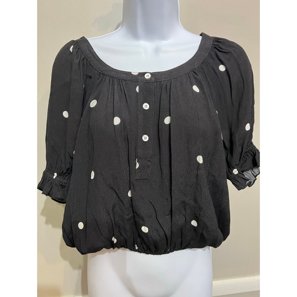 Velvet Heart Black White Polka Dot Peasant Blouse NWOT Size S